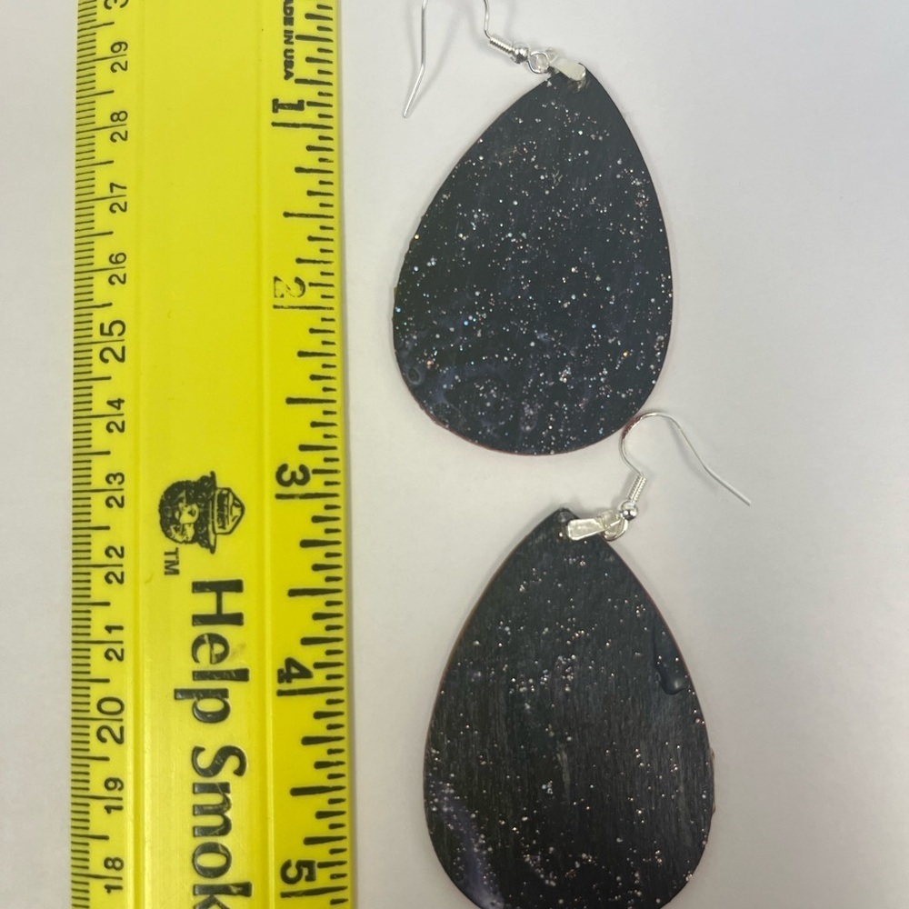 Black and Silver Statement Milky Way Earrings - Picture 3 of 4